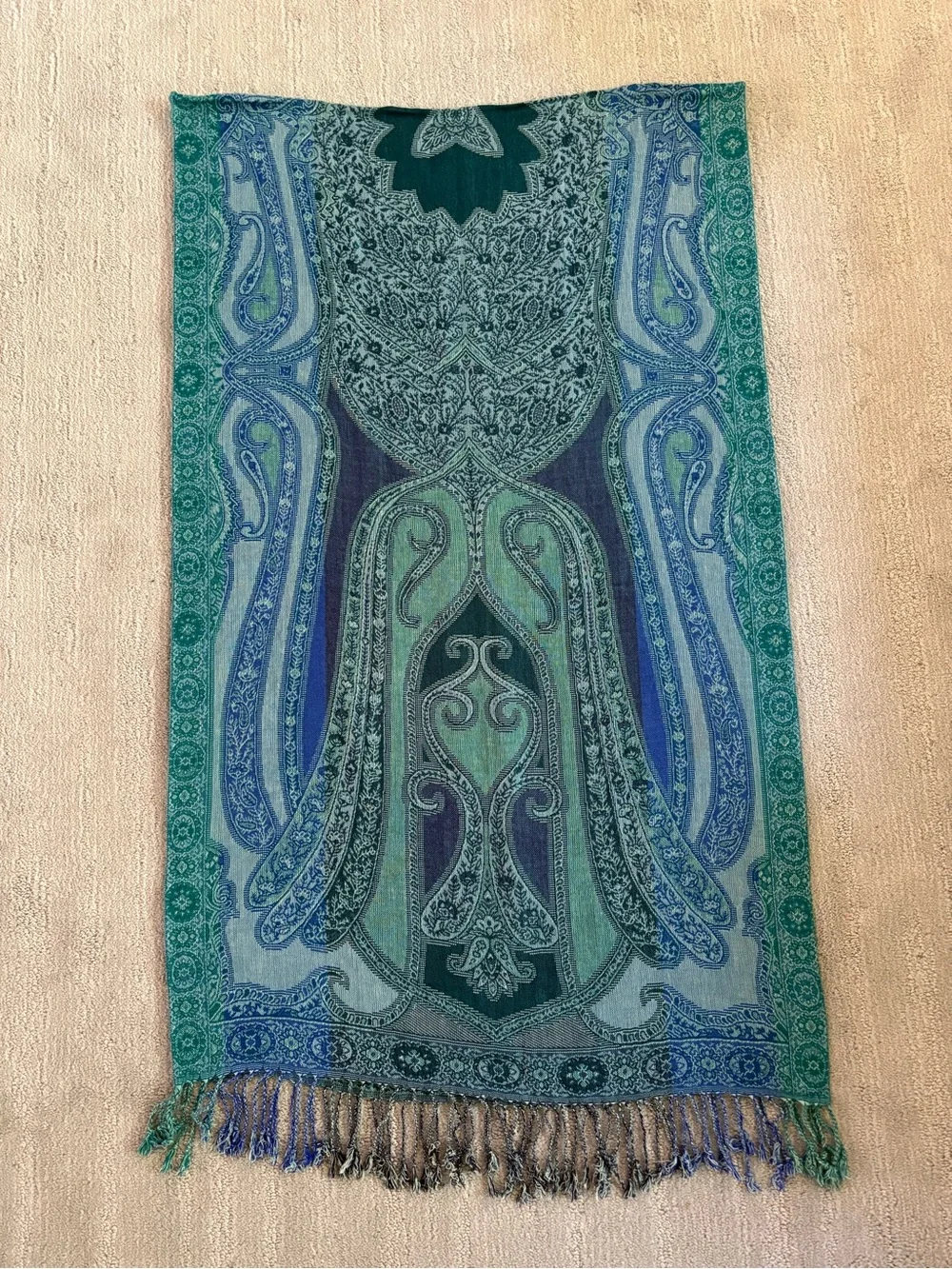 Bohemian Blue Paisley Pashmina Style Fringe Shawl Wrap Boho Festival Travel Wrap